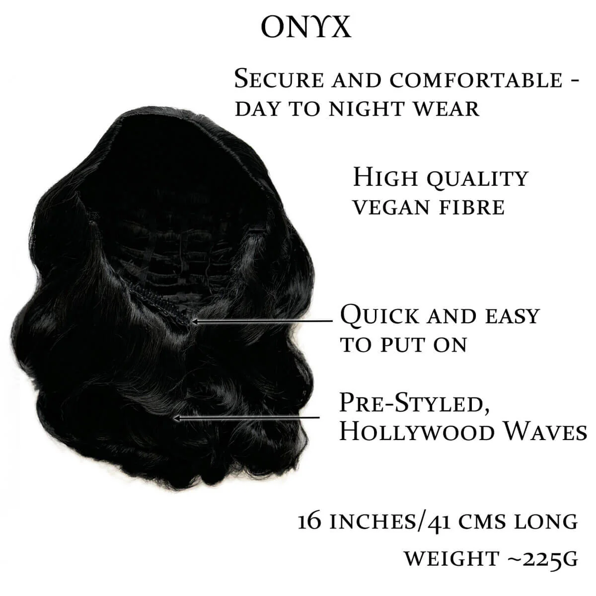 Long half wig hairpiece with beautiful vintage waves: Onyx - Image 10