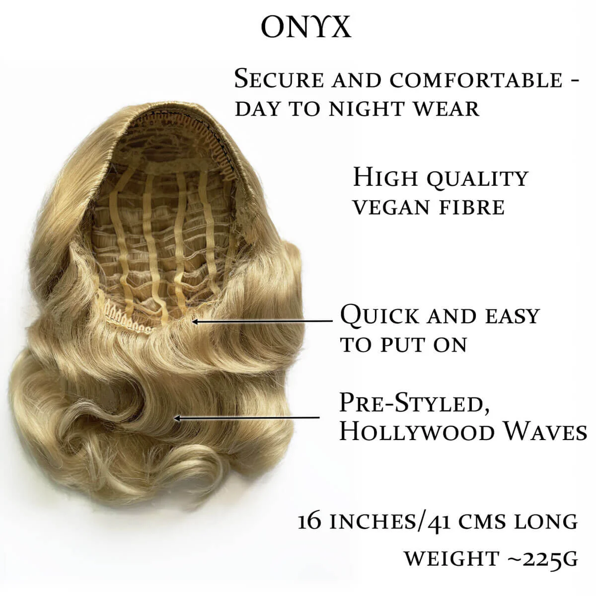 Long half wig hairpiece with beautiful vintage waves: Onyx - Image 104