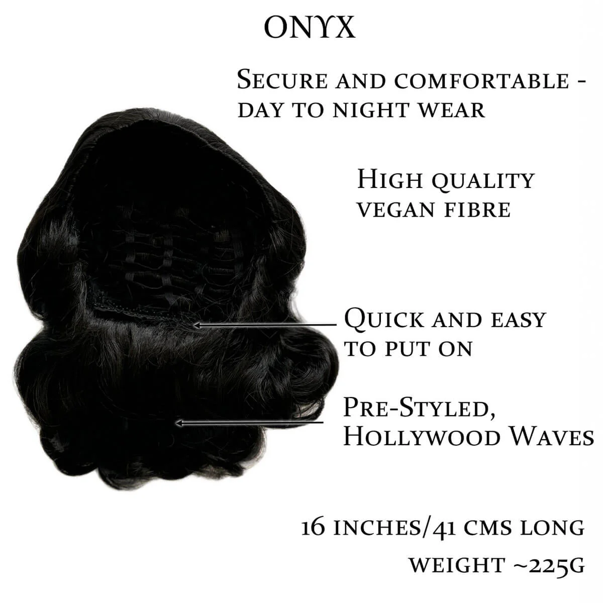 Long half wig hairpiece with beautiful vintage waves: Onyx - Image 21