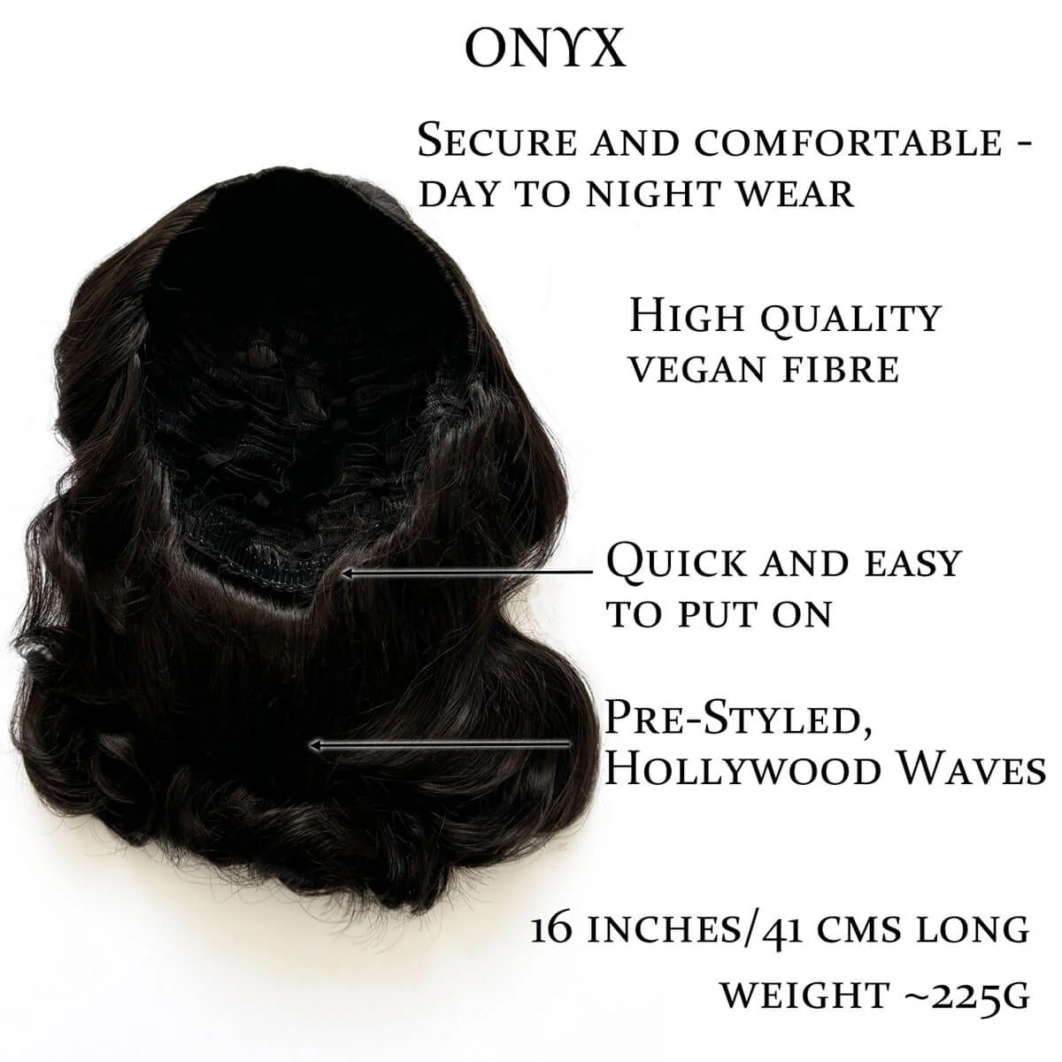Long half wig hairpiece with beautiful vintage waves: Onyx - Image 30
