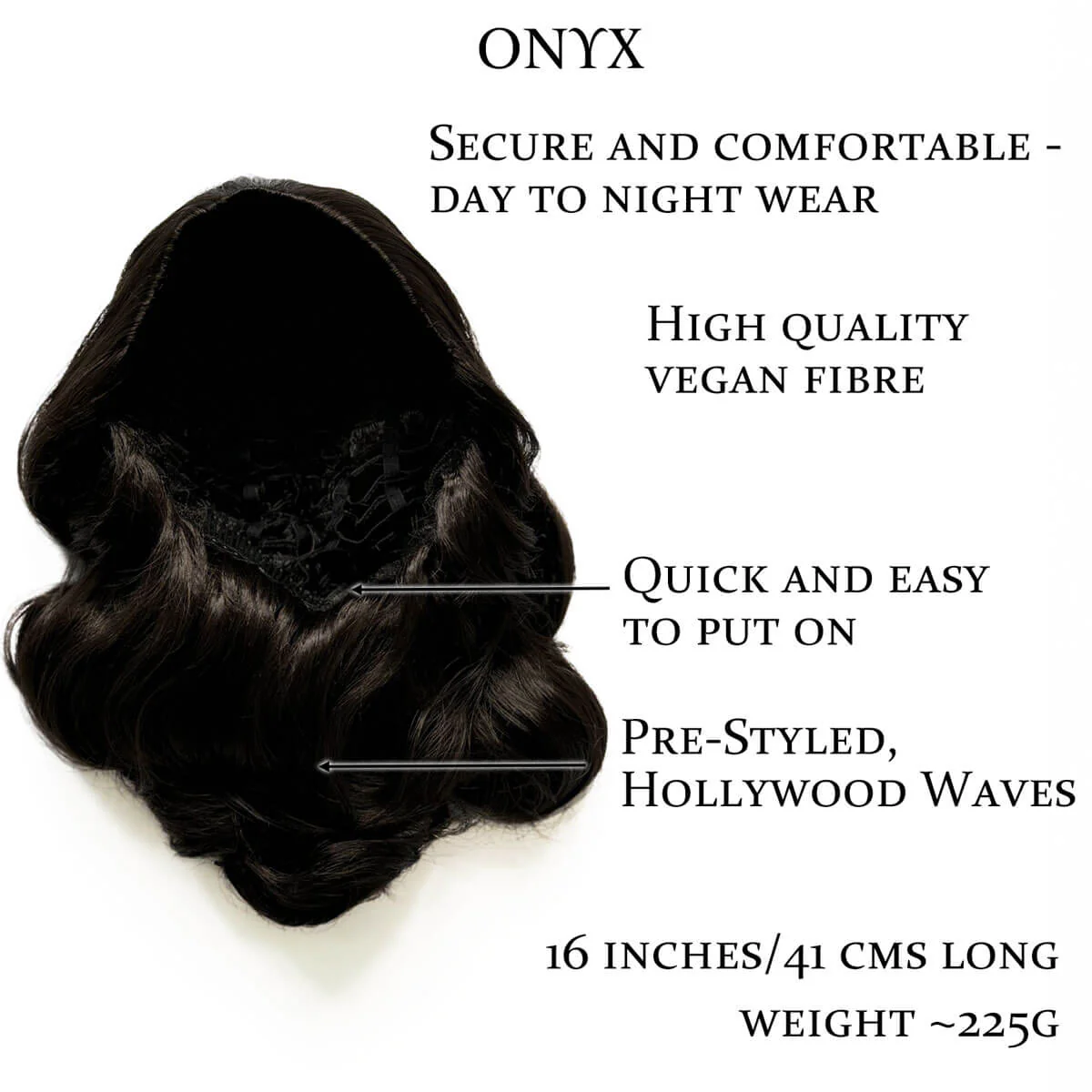 Long half wig hairpiece with beautiful vintage waves: Onyx - Image 38