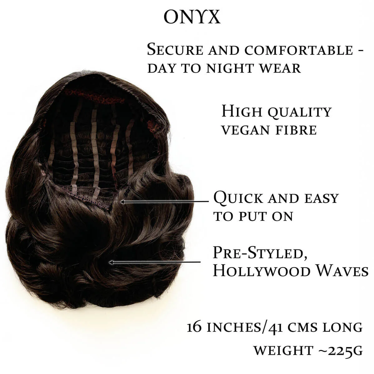Long half wig hairpiece with beautiful vintage waves: Onyx - Image 49