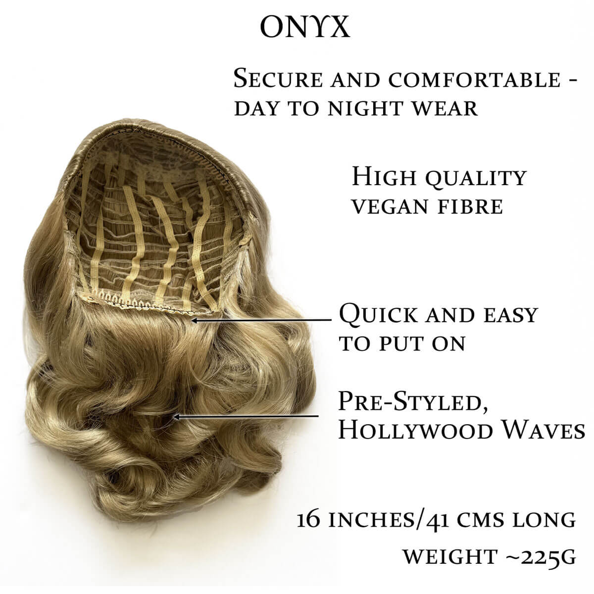 Long half wig hairpiece with beautiful vintage waves: Onyx - Image 58