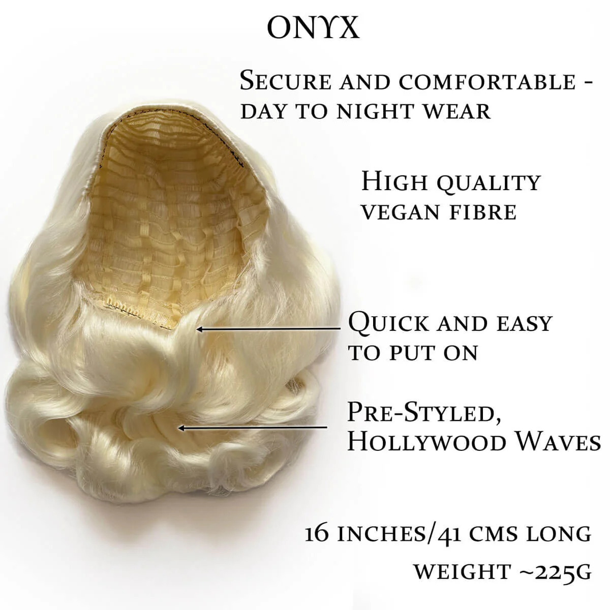 Long half wig hairpiece with beautiful vintage waves: Onyx - Image 67