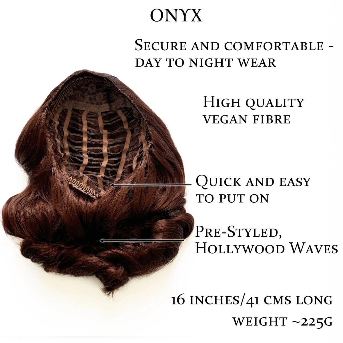 Long half wig hairpiece with beautiful vintage waves: Onyx - Image 76