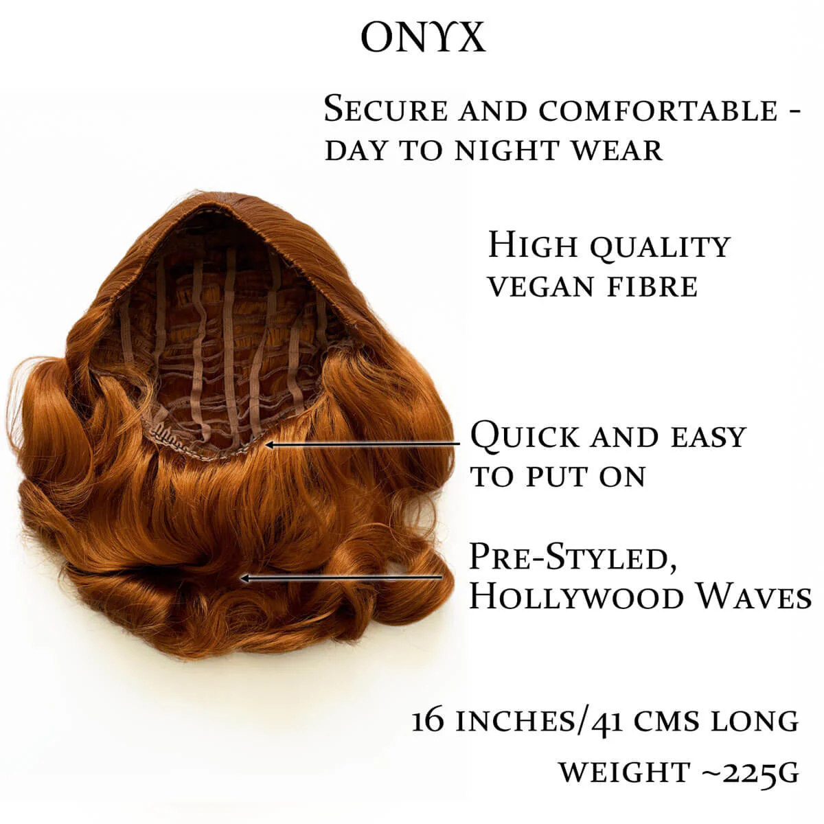 Long half wig hairpiece with beautiful vintage waves: Onyx - Image 85