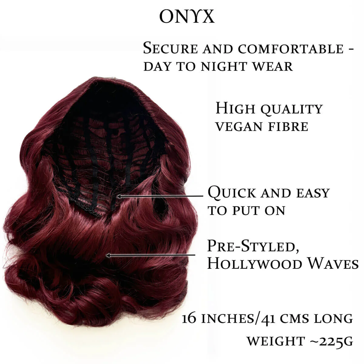 Long half wig hairpiece with beautiful vintage waves: Onyx - Image 95