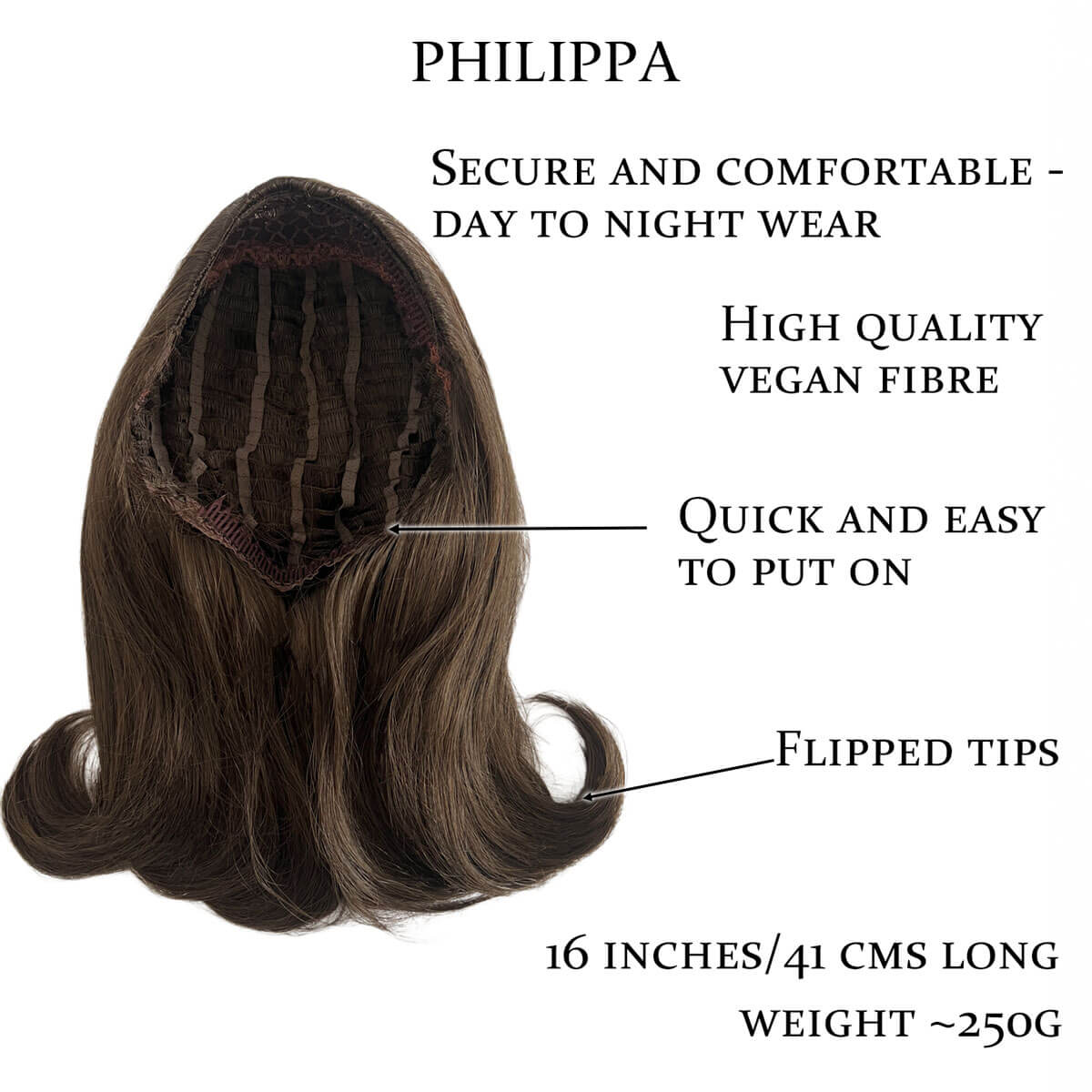 1960s half wig hairpiece, flicked, hair flip: Philippa - Image 14