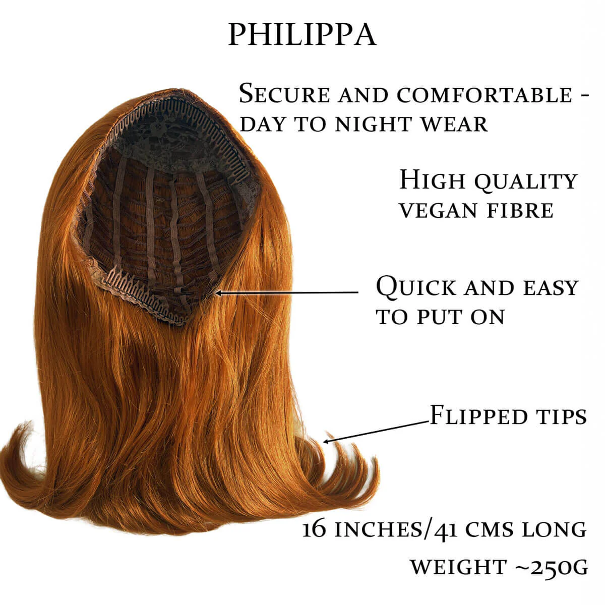 1960s half wig hairpiece, flicked, hair flip: Philippa - Image 21