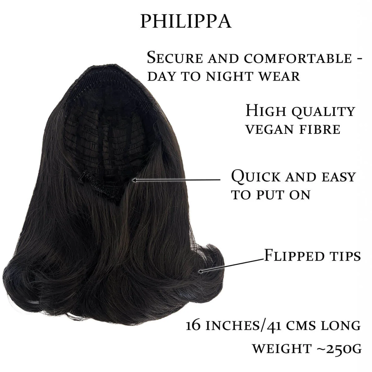 1960s half wig hairpiece, flicked, hair flip: Philippa - Image 56