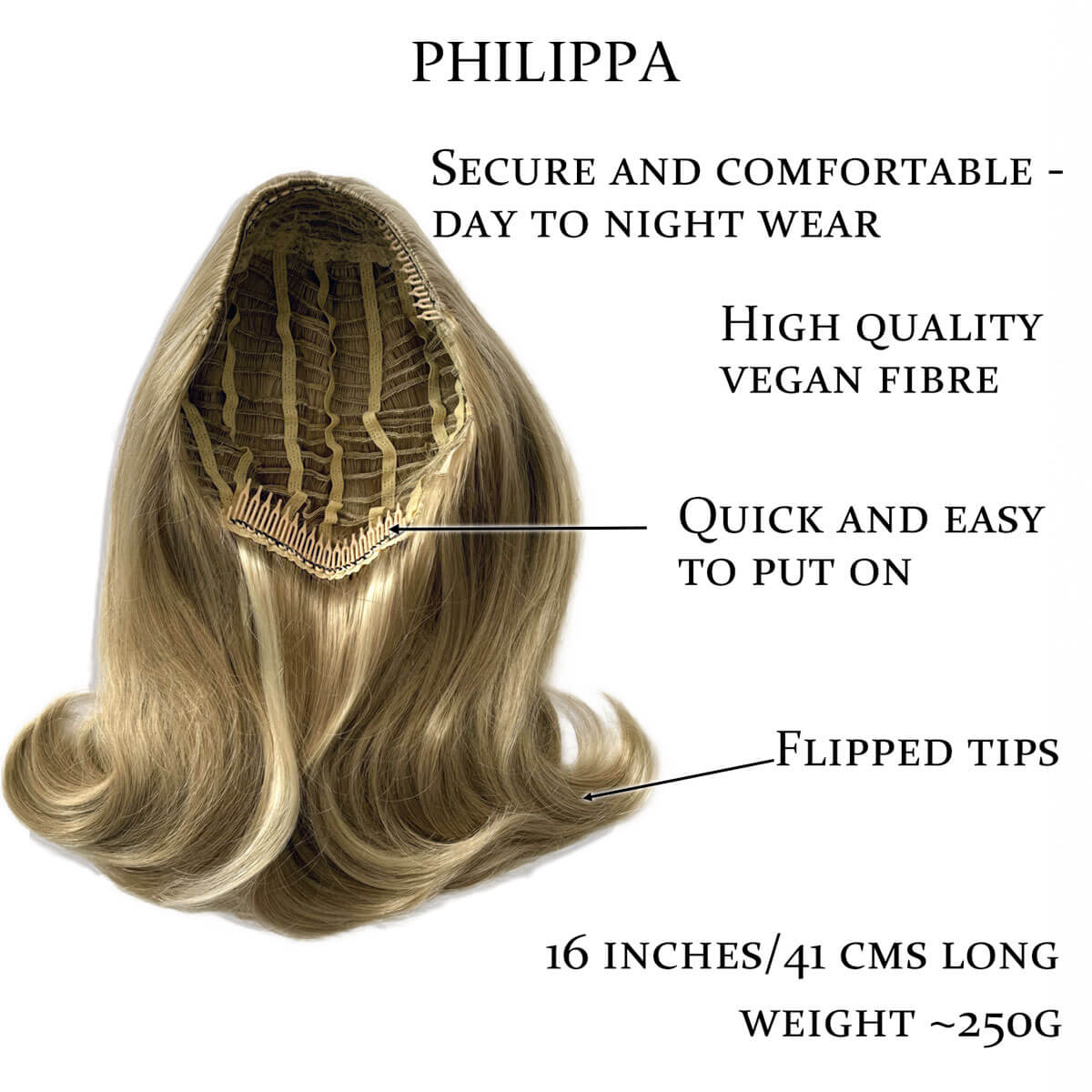1960s half wig hairpiece, flicked, hair flip: Philippa - Image 63