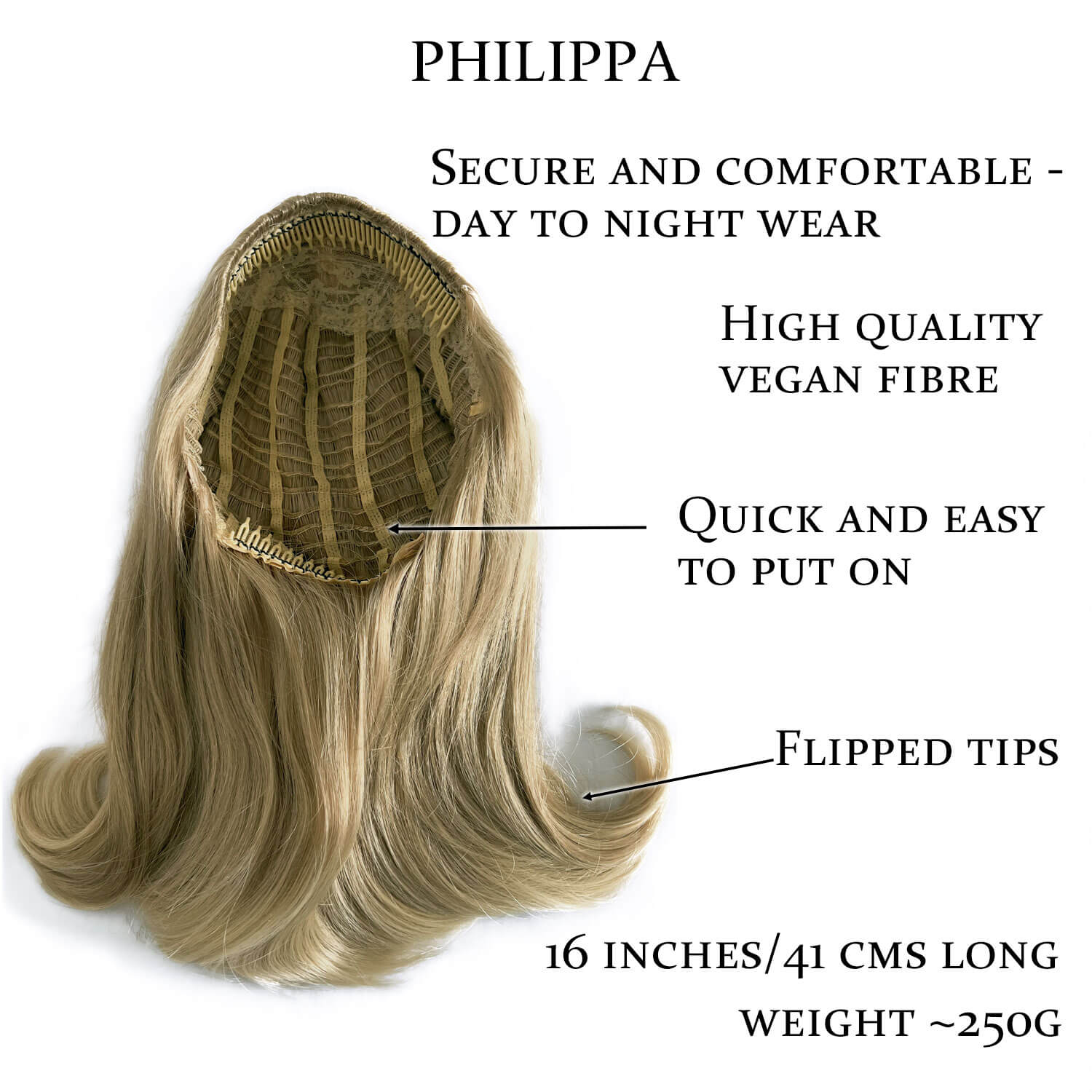 1960s half wig hairpiece, flicked, hair flip: Philippa - Image 8