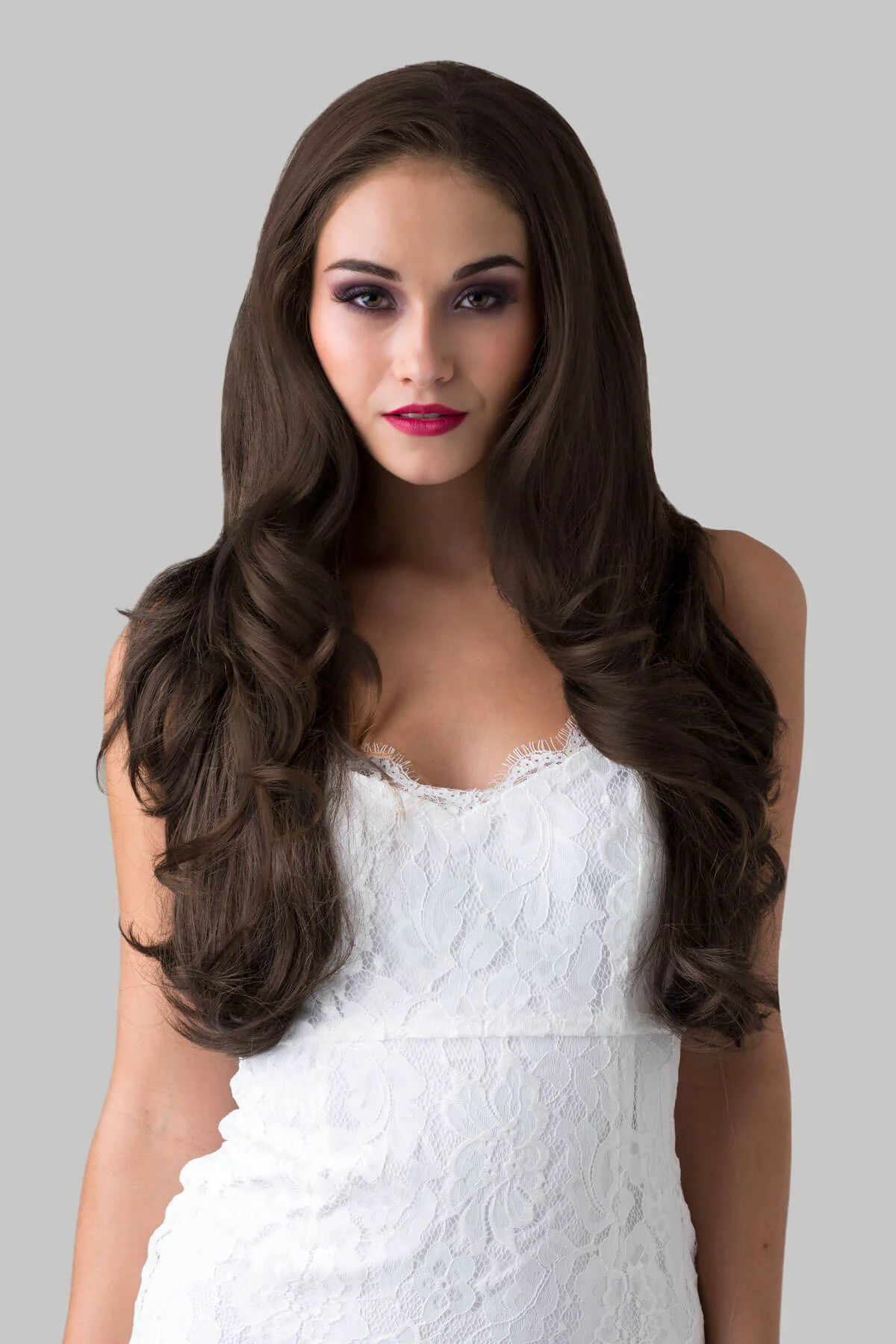 Brown half wig hairpiece (3/4 wig), layered, wavy: Simone - Image 15