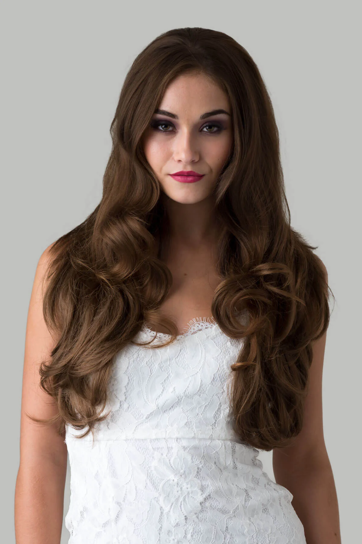 Brown half wig hairpiece (3/4 wig), layered, wavy: Simone - Image 27