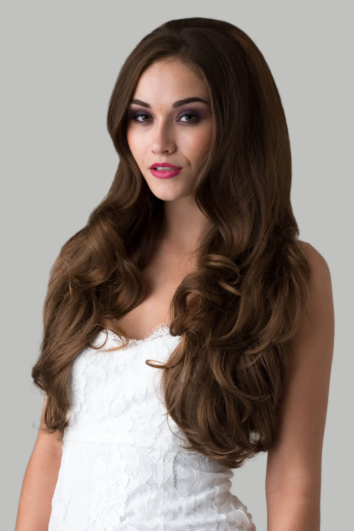 Brown half wig hairpiece (3/4 wig), layered, wavy: Simone - Image 28