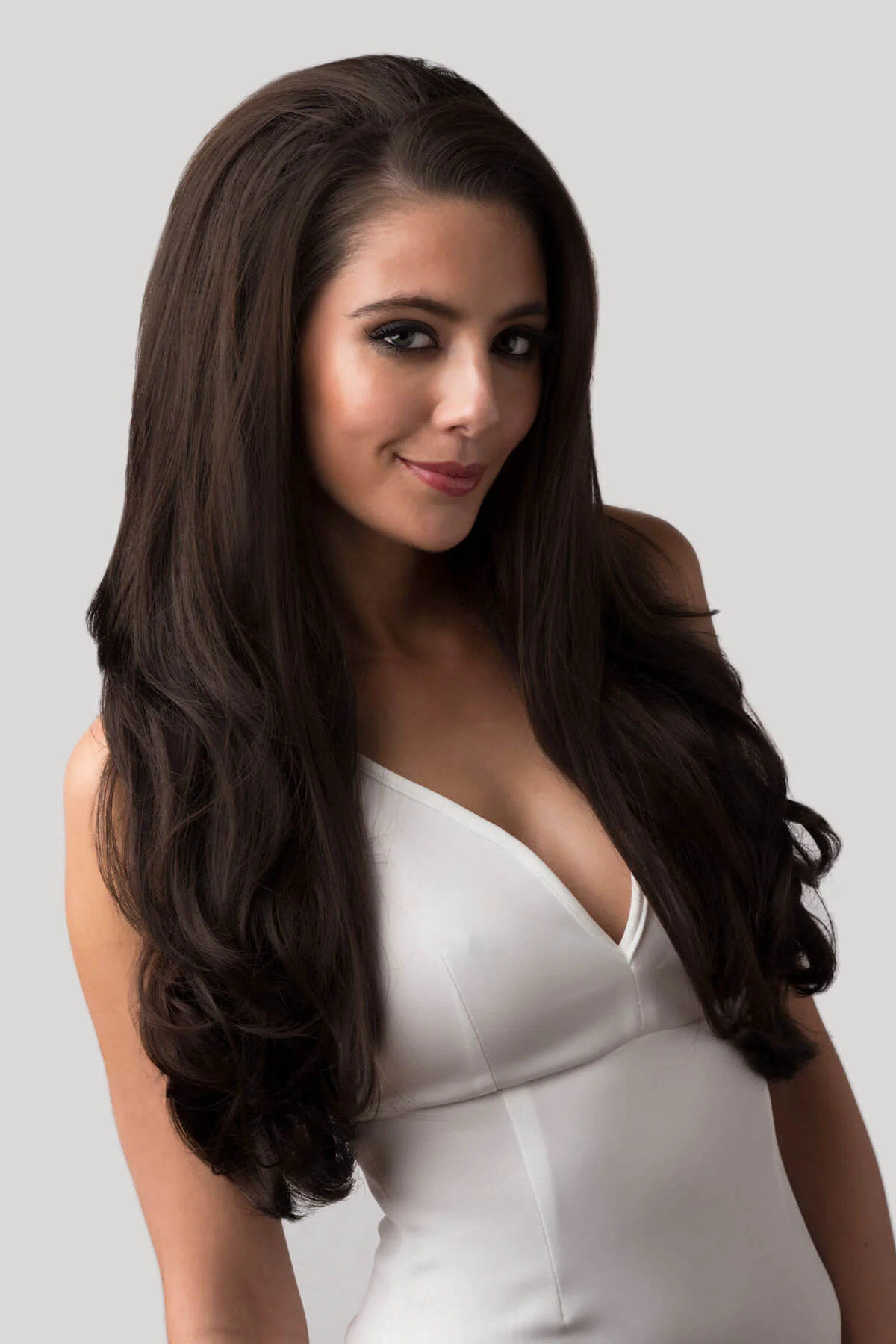 Brown half wig hairpiece (3/4 wig), layered, wavy: Simone - Image 8