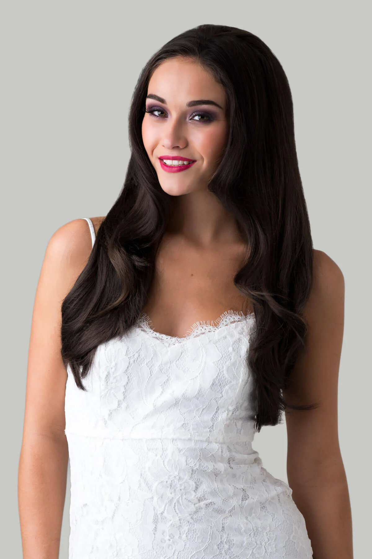 Brown half wig hairpiece, layered and straight: Summer