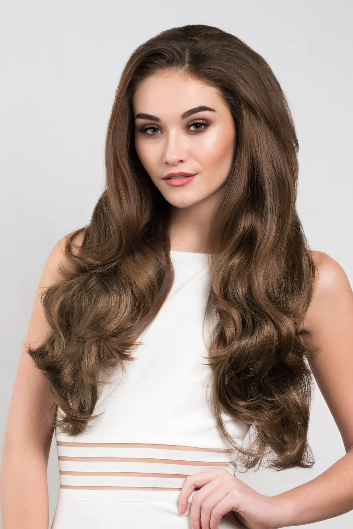 Brown half wig hairpiece with long loose curls: Chelsea - Image 10