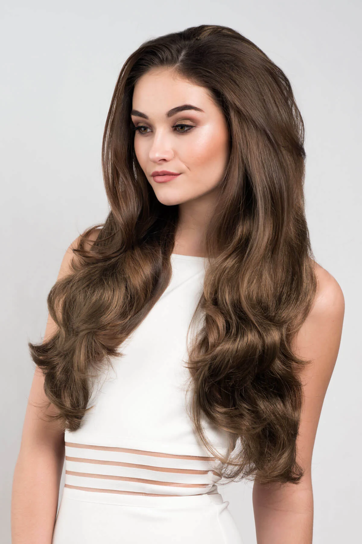 Brown half wig hairpiece with long loose curls: Chelsea - Image 9