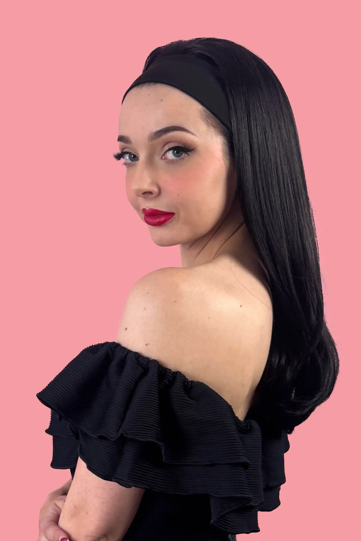Headband half wig hairpiece, long and straight: Isla
