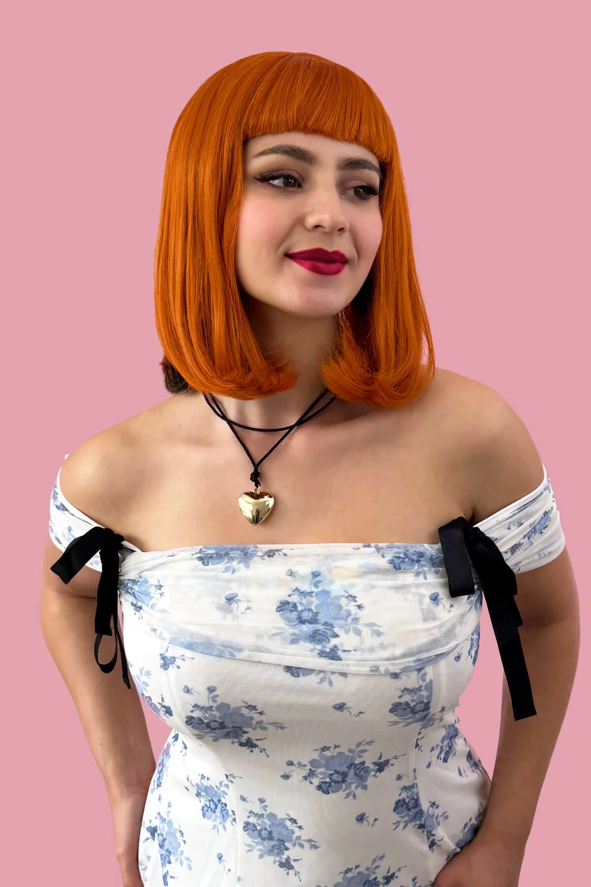 Ginger long bob wig with a short retro style fringe: Bonnie