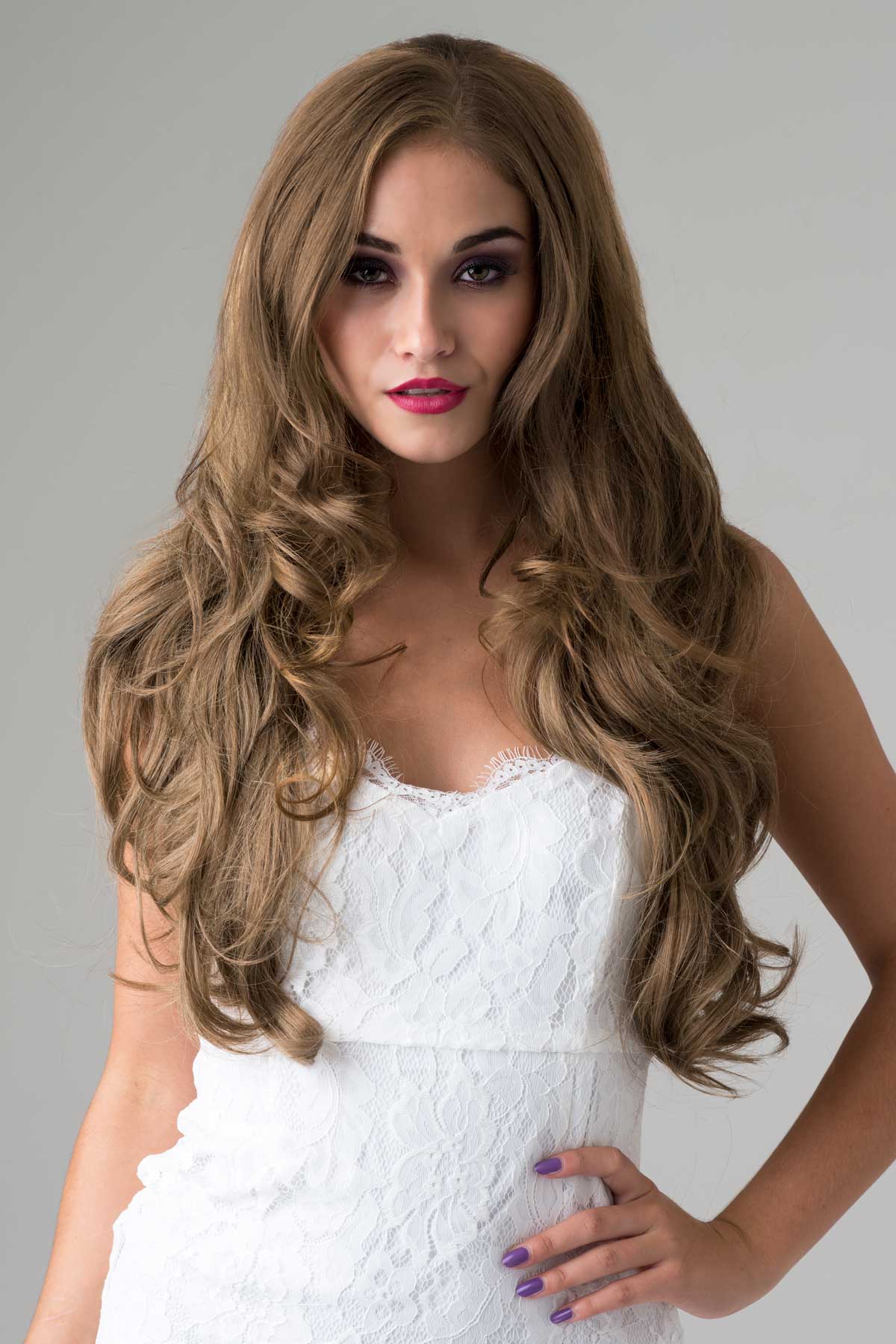Light golden brown half wig hairpiece, wavy: Teresa