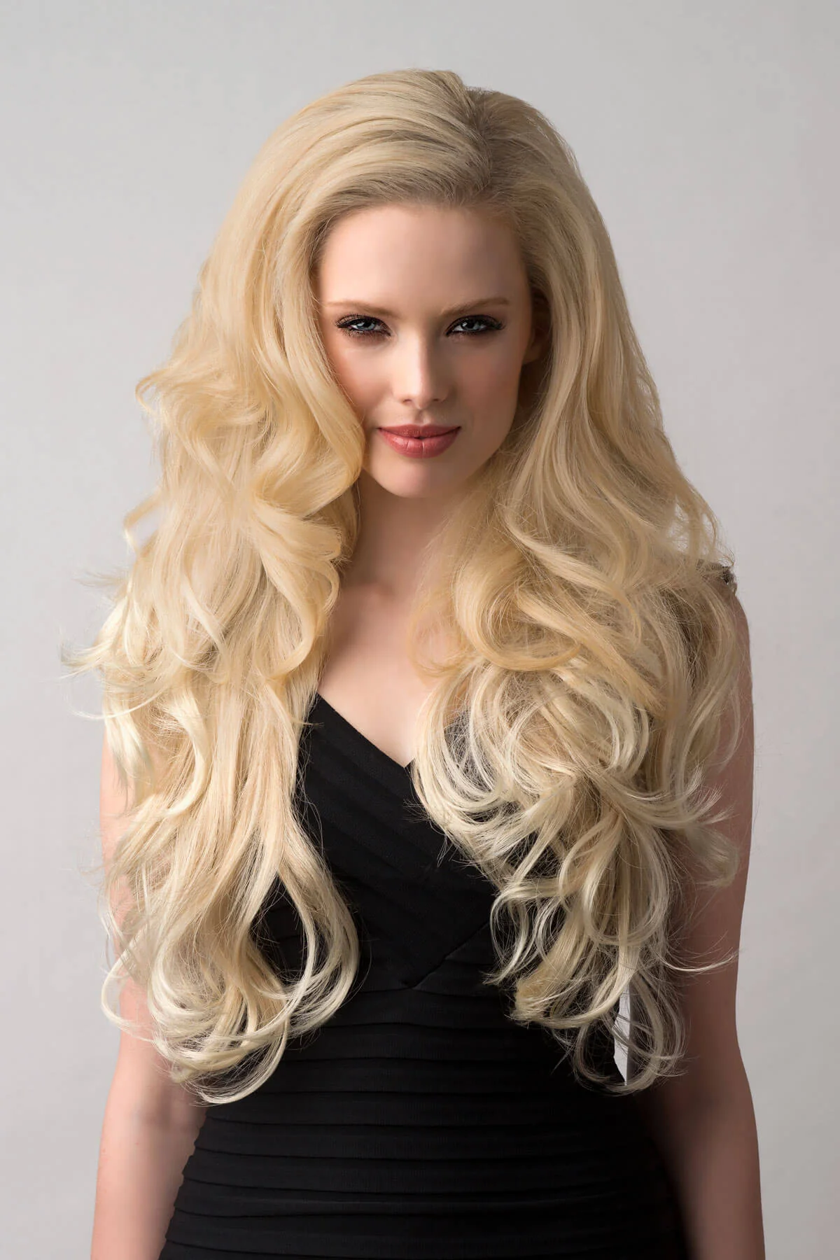 Long blonde 3/4 hairpiece (half wig), big loose curls: Zara