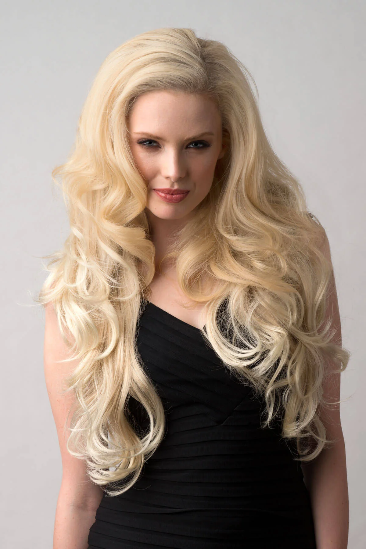Long blonde 3/4 hairpiece (half wig), big loose curls: Zara - Image 2