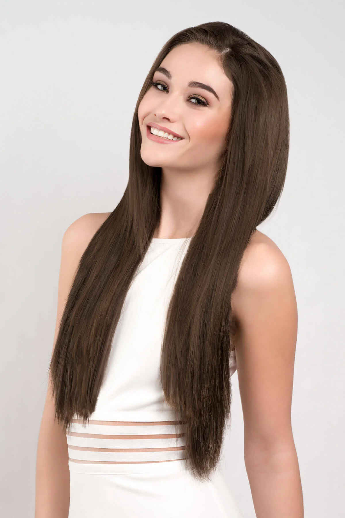 Straight brown half wig hairpiece extension, long: Faye - Image 11