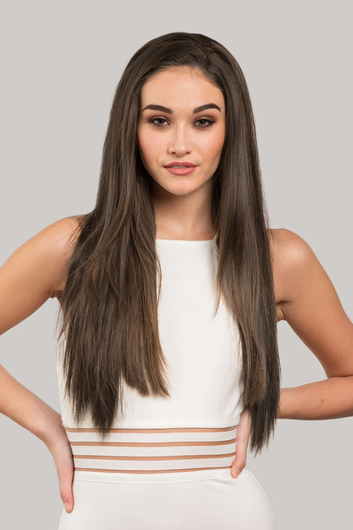 Straight brown half wig hairpiece extension, long: Faye - Image 16