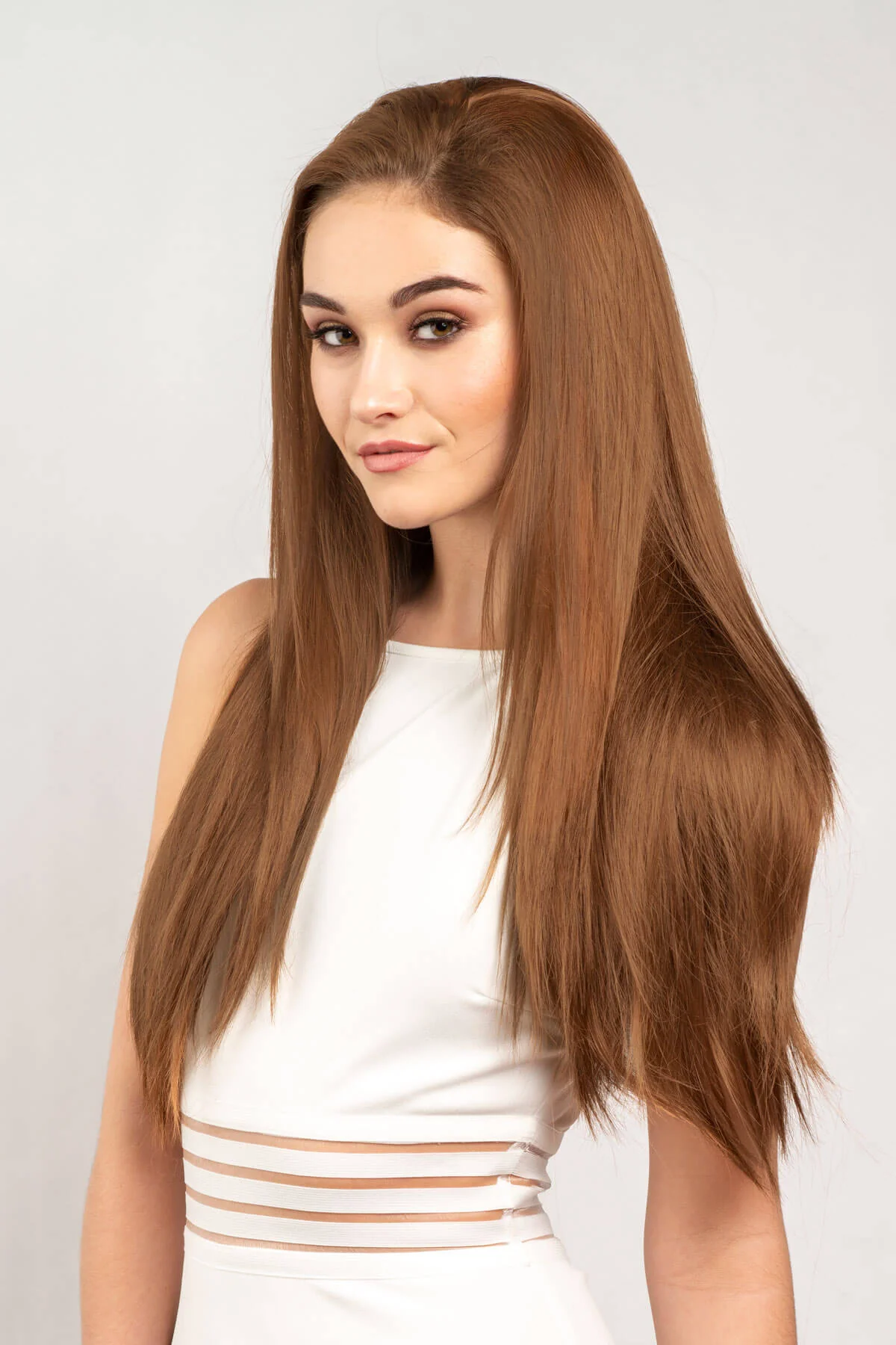 Straight brown half wig hairpiece extension, long: Faye - Image 21