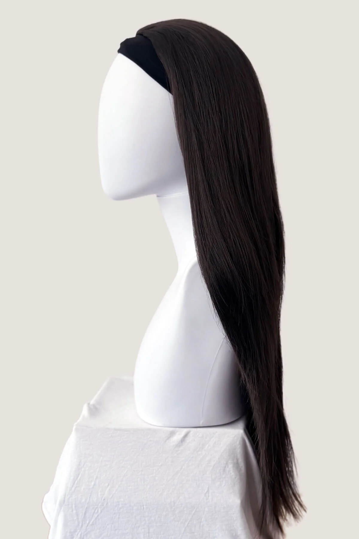 Straight brown half wig hairpiece extension, long: Faye - Image 3