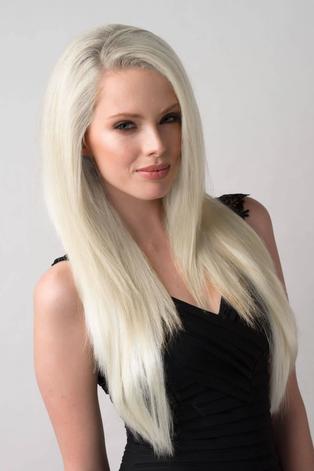 Straight platinum blonde half wig hairpiece (3/4 wig): Shannon - Image 2